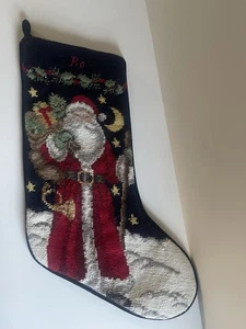 Lands End Wool Needlepoint Velvet SANTA Christmas Stocking BO EUC - Picture 1 of 2