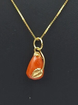 ciondolo corallo Rosso Antico Di Sardegna Naturale e Argento 925  Catena 50 cm - Immagine 1 di 4