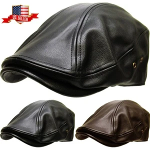 Classic PU Leather Newsboy Gatsby Ivy Hat Golf Driver Ascot - Picture 1 of 15