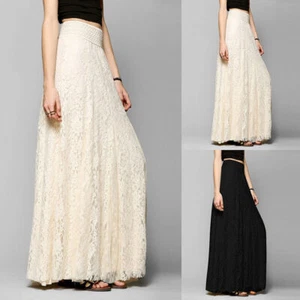 Damen Spitze Swing Rock Maxirock Hoch Taille Sommerock A-Linie Röcke Kleid DE - Bild 1 von 18