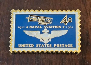 USPS 4c Naval Aviation Postage Stamp Pin by Jayne Co. 1911-1961 US Navy NOS - Picture 1 of 4