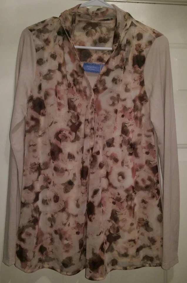 Camisa Top Mujer Simply Vera Wang Talla M Mediana Beige Rosa Marrón Manchado Foto 1 de 4