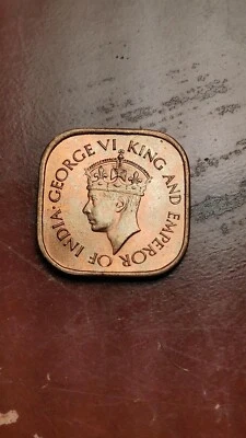 1945 Ceylon Sri Lanka 5 Cents Square Coin  CH BU Outstanding Toning         R150 - Image 1 of 4
