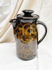 VINTAGE MINEHEAD POTTERY TEA COFFEE POT BROWN WITH GOLD RINGS ABSTRACT