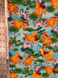 Koi Goldfish Flowers Hi-Fashion Cotton Fabric 1/2 Yard - New - Picture 1 of 3