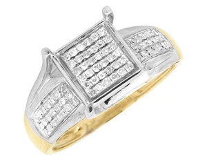 10K Yellow Gold Two Tone Pave Diamond Square Engagement Wedding Ring 0.28 ct - Picture 1 of 4