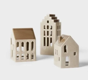 Studio McGee Set of 3 Ceramic House LED Tea Light Candle Holder Threshold - Picture 1 of 8