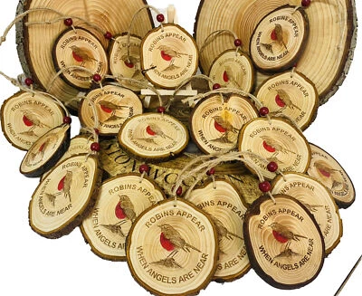 robins appear when Angels are near Christmas Hanging Log Slice Tree Decoration - Image 1 of 4
