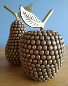 Vintage Studded Brass Apple & Pear Decorative Fruit Ornaments