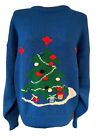 Vtg Ugly Christmas Sweater Womens Carriage Court Christmas Tree Blue Size Large