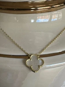 Kleeblatt Kette Anhänger Silber 925  Kleeblatt  Opal Perlmutt Gold  Anhänger - Bild 1 von 4