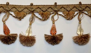 1469 9551 Brown Gold Beaded Tassel Trim - Picture 1 of 2