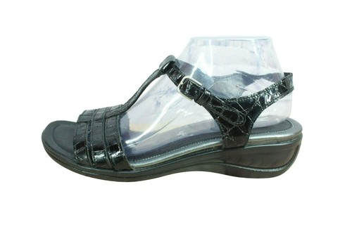 Ecco Sensata sandali casual da donna neri in pelle goffrata con cinturino a T taglia 41 US 11