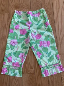 LILLY PULITZER Girls White Label Pink & Green Cropped Pants Capris! ADORABLE! 7 - Picture 1 of 7