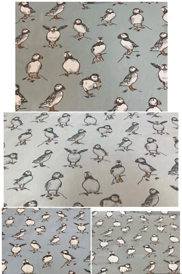 Clarke + Clarke-Studio G-Atlantic Puffins Cotton Fabric.Upholstery/Curtain/Craft