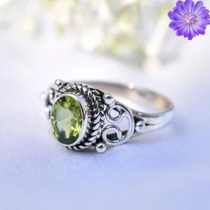 Peridot Lab Created Gemstone 925 Sterling Silver Ring Handmade Jewelry For Gift - Picture 1 of 2