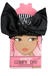Conair Comfy & Dry Full Size Bow Shower Cap Black White Stripe #55948 - Picture 1 of 3