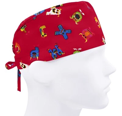 Scrub caps men, surgical cap, scrub hats, nurse hat, monster letter red - Image 1 of 3