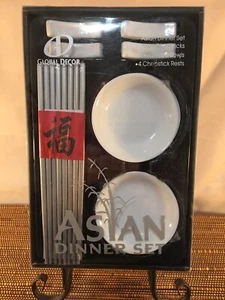 Global Decor Asian Dinner Set Chopsticks Bowls & Rests 16 Pc Set New In Box - Picture 1 of 5