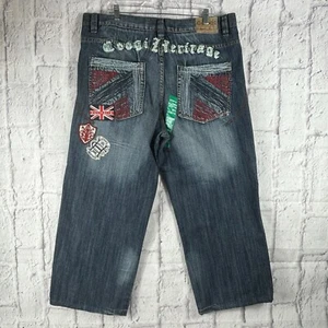 Coogi Pants Men's 42x27 Denim Hemmed Baggy Streetwear Embroidered Patchwork #47 - Picture 1 of 12