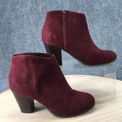 Old Navy Boots Womens 8 Oxblood Ankle Booties Heels Red Faux Suede Leather Zip - Image 1 of 4