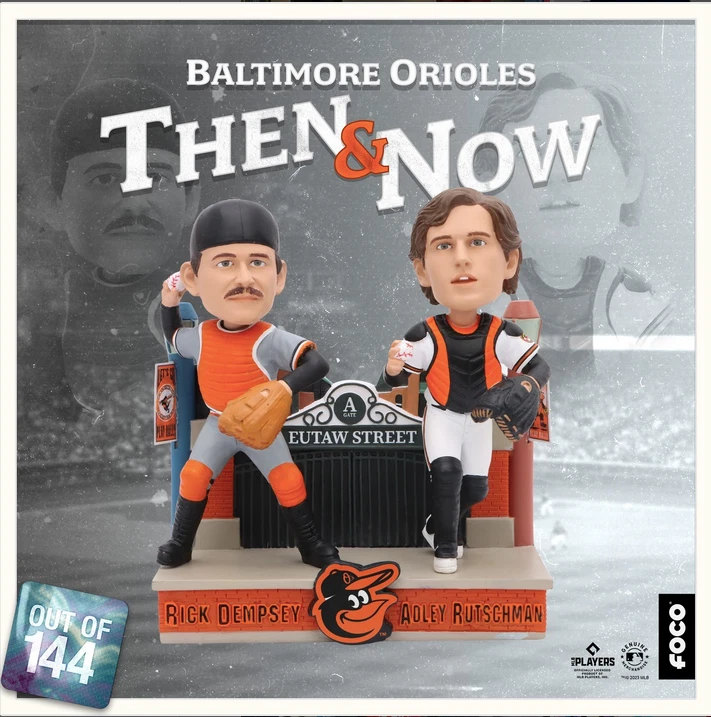 Rick Dempsey & Adley Rutschman Baltimore Orioles Then and Now Bobblehead - NIB! - Image 1 of 4