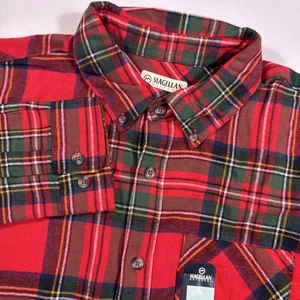 Magellan Flannel Button Up Shirt Men's M Red Green LS Classic Fit Cannyon Creek - Picture 1 of 9