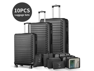10-Piece Lightweight Hardside Luggage Set with Spinner Wheels – Black - Bild 1 von 11