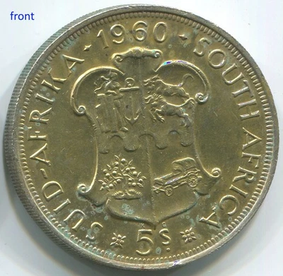 South Africa 1960, 5 Shillings silver coin KM#55, 50 Years of Union. C009 - Image 1 of 3