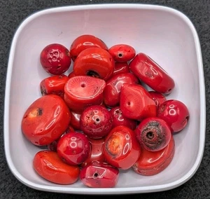 5oz Red Coral Chunky Large Loose Beads Bag - Craft DIY Beading Jewelry Project  - Picture 1 of 7