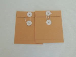 2 Button and String Tie Closure Clasp Envelope, 6"x5" Inch Vintage Brown - Picture 1 of 2