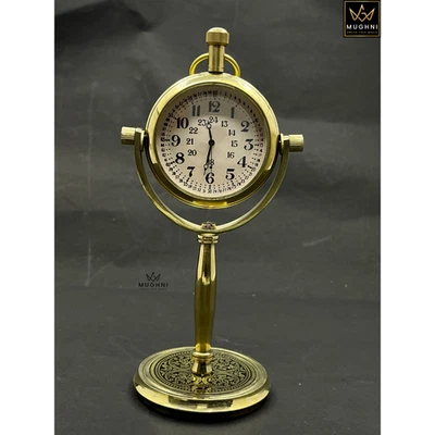 Brass Table Clock Polished Finish Engraved Personalized Desk Office Gift Decor - Image 1 of 4