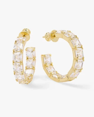 Melinda Maria The Queen's Hoops 1" Gold Tone Simulated Diamond Earrings New - Image 1 of 4