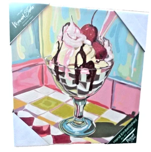 Wynwood Studio Ice Cream Painted Wrapped Canvas Art 12"x12" Hand Embelished - Picture 1 of 5
