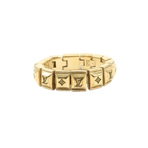 Authentic Louis Vuitton Metal Berg Nanogram Tennis Ring M Gold M64652 Used F/S - Picture 1 of 8