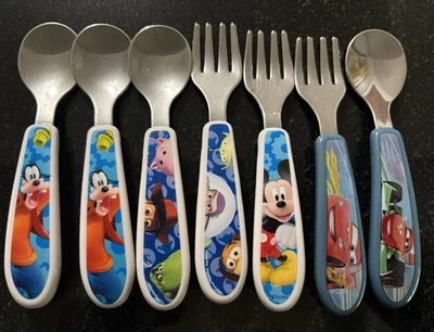 Lote de 7 tenedores y cucharas Learning Curve 2009 para niños pequeños coches cubiertos Disney Mickey Foto 1 de 4
