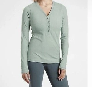 Bella Swan Elena Gilbert geripptes Henley-Top Large grau Y2K Langarm Stretch - Bild 1 von 11