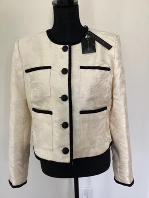 Elie Tahari Womens NWT Cream Black Polyester Lined Jacket  Blazer Size Medium - Image 1 of 4