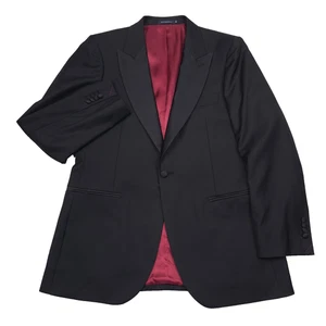 $569 Suit Supply Lazio Black Peak Lapel Wool Tuxedo Smoking Jacket Mens Size 42R - Picture 1 of 11