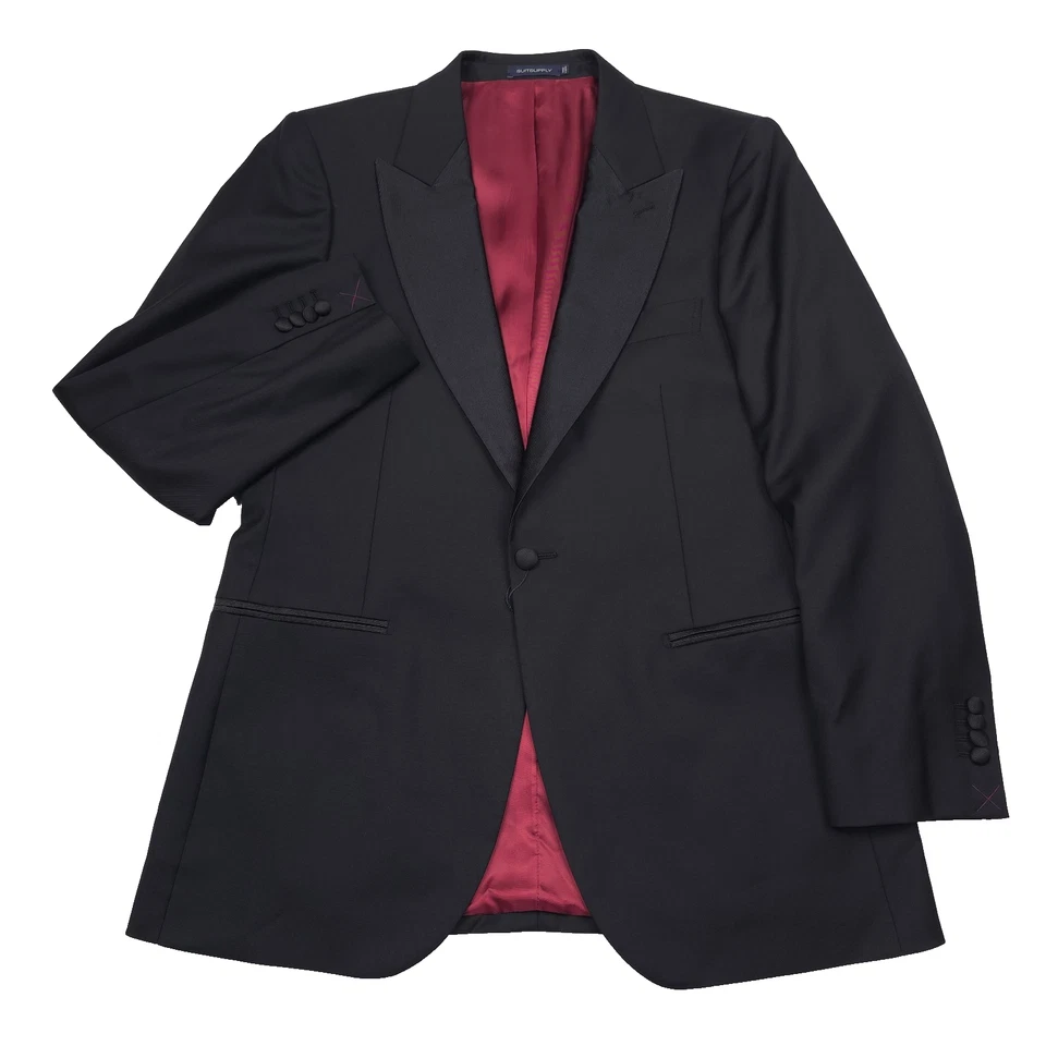 $569 Suit Supply Lazio Black Peak Lapel Wool Tuxedo Smoking Jacket Mens Size 42R - Image 1 of 4