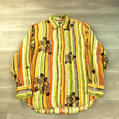 Tommy Bahama Linen Button Up Shirt Men's Medium Striped Floral Print Long Sleeve - Image 1 of 4