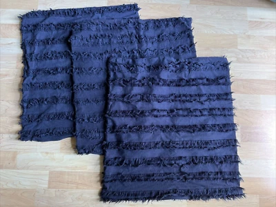 Set/3 Longhui Bedding Cotton/Linen Frayed Stripe Pillow Covers Blue 22" Zip - Image 1 of 4