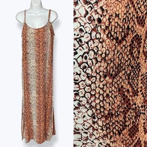 Vestido Hecho a Mano Estampado Piel de Serpiente Maxi Serpiente Reptil Marrón Sin Mangas Verano Aberturas - Imagen 1 de 12