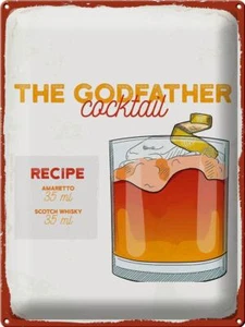 Blechschild Rezept The Godfather Cocktail Recipe 30x40 cm Deko Schild tin sign - Picture 1 of 5