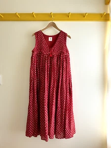 Maison de Soil Japan red block printed kantha kaftan sundress tent dress OS - Picture 1 of 4