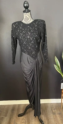 Maxi Vestido de Noche Lillie Rubin Vintage Años 80 Talla M Encaje Gótico Manga Larga Encaje Foto 1 de 4