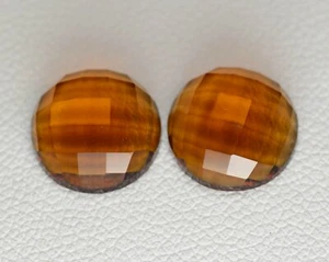 Juego de 6,2 quilates 2 piezas de cabujón redondo hidrotermal citrino Madeira 10 mm cultivado en laboratorio - Imagen 1 de 3