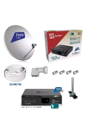 TELE SYSTEM KIT DECODER HD TIVUSAT GIÀ CARD ATTIVATA CARD ALREADY ACTIVATED, SATELLITARE
