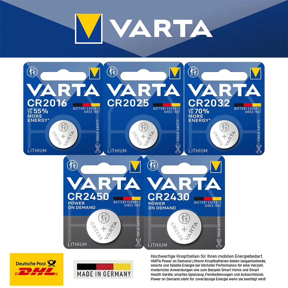 1-200 Varta Batterien Knopfzellen CR2016 CR2025 CR2032 CR2430 CR2450 Retail - Bild 1 von 1