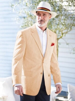 Seersucker Summer Мужская куртка повседневный Leisure блейзер пляж свадьбы жених смокинги - Изображение 1 из 4